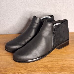 Naot Women 41 10 Black Helm Water Resistant Leather Ankle Boots Zip Chelsea